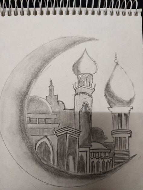 Masjid Drawing Art, Masjid Sketch, Masjid Drawing, Masjid Art, Islamic Drawing, Mosque Drawing, Simple Draw, Pencil Sketches Easy, Libra Art