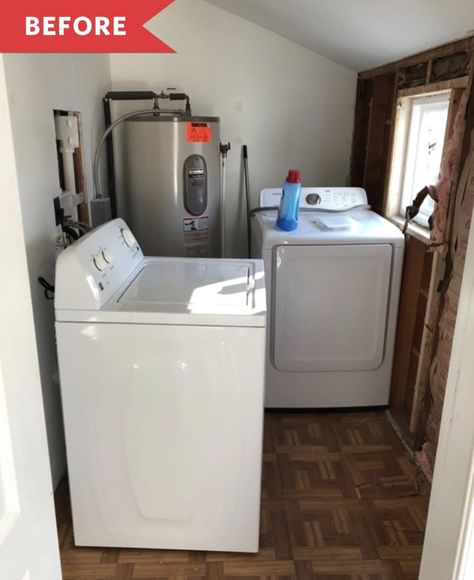 Back Porch Laundry Room, Hide Water Heater, Water Heater Closet, Washer Dryer Laundry Room, Furnace Room, Basement Diy, Garage Laundry Rooms, Stacked Laundry Room, Laundry Office