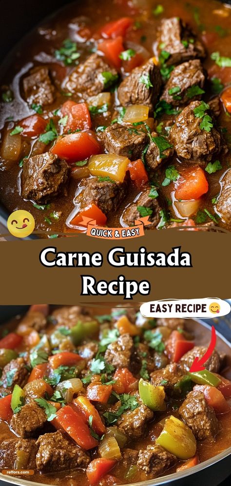 Savor the rich, spicy flavors of this Carne Guisada. Slow-cooked beef in a flavorful sauce makes this dish a staple of Tex-Mex cuisine. #CarneGuisada #TexMex #SlowCooked Carne Guisada With Potatoes, Tex Mex Recipes Beef, Carne Guisada Crock Pot, Carne Guisada Instant Pot, Carne Guisada Recipe Crockpot, Crockpot Carne Guisada, Carne Guisada Recipe Puerto Rican, Authentic Carne Guisada Recipe, Easy Carne Guisada Recipe