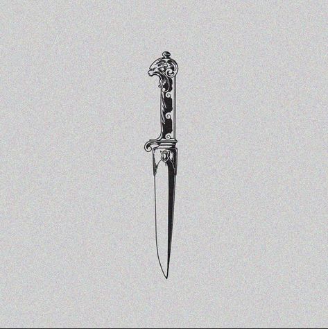 Antique Knife Tattoo, Panther Shin Tattoo, Floral Knife Tattoo, Cheribum Tattoo, Gender Neutral Tattoos, Dark Academia Tattoo Ideas, Dager Tattoos, Small Dagger Tattoo, Simple Dagger Tattoo