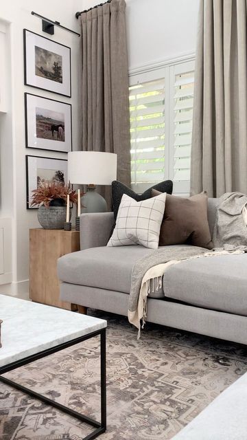 Behind Couch Wall Decor With Window, Curtain Behind Sofa, Living Room Curtains Grey Couch, Grey And Oatmeal Living Room, Living Room Grey Curtains, Curtains On Gray Walls, Curtains To Match Grey Couch, Grey Sofa Living Room Curtain Ideas, Light Grey Sofa Styling