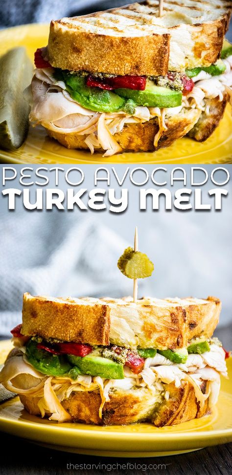 Turkey Avocado Sandwich, Turkey Melt, Turkey Avocado, Panini Recipes, Panini Sandwiches, Melt Recipe, Avocado Pesto, Hot Sandwich, Turkey Sandwiches