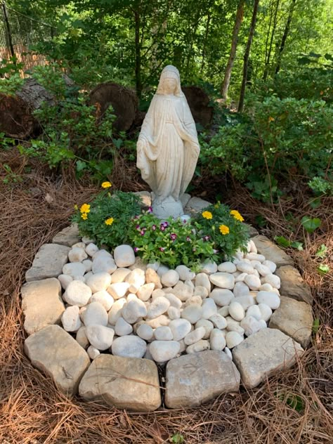 Grotto Decoration Ideas, Mary Garden Statue, Outdoor Shrines And Altars Ideas, Rosary Walk Garden, Outdoor Virgin Mary Garden, Virgin Mary Garden Shrine, Small Grotto Design Ideas, Virgin Mary Statue Garden Ideas, Rosary Garden Ideas