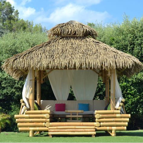 Gazebo Bambu, Pergola Shed, Bamboo Hut, Round Gazebo, Bamboo Furniture Design, Cottage House Designs, Bamboo Ideas, Bamboo Building, Kids Backyard Playground