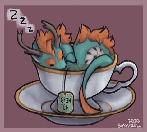 Green Dragon Illustration, Adorable Dragon Art, Dragon Food Art, Dragon Laying Down, Teacup Dragon, Cute Dragon Art, Tea Dragons, Coffee Dragon, Baby Dragons Drawing