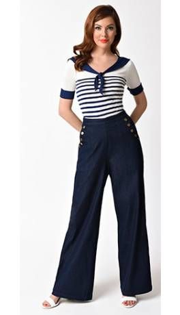 Sailor Outfit For Women, Nautical Fashion Women, 1950 Women, Nautical Outfits, Kind Of Blue, Nautical Looks, Sailor Fashion, 1950s Style, Fashion Now