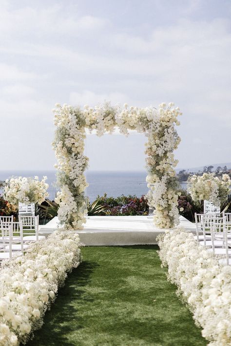 Wedding Environment, Floral Entrance, Ritz Carlton Laguna Niguel, Cozy Fall Home, White Wedding Arch, Wedding Ceremony Decorations Outdoor, Lavish Wedding, Oceanfront Wedding, Floral Arch Wedding