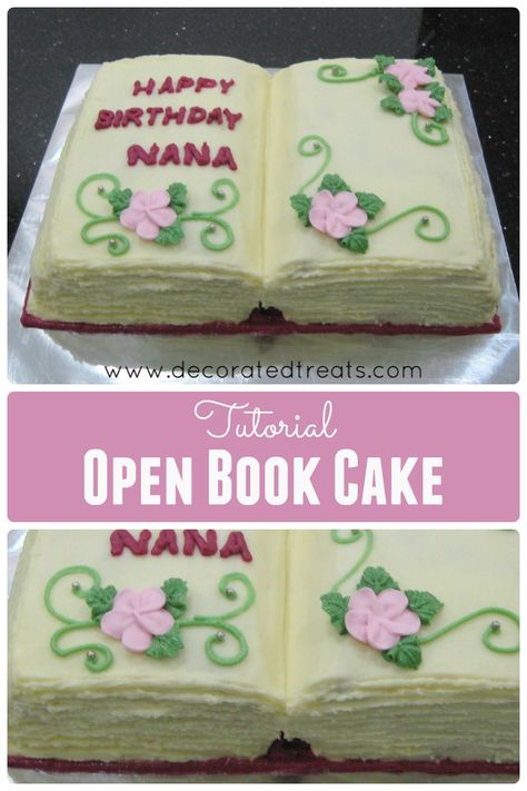 Open Book Cake Tutorial Book Cake Tutorial, Book Cake Ideas, Book Birthday Cake, Birthday Cake Book, Cakes Inspired By Books, Open Book Cake Ideas Birthdays, Library Cake, Open Book Cakes, Cake Paris