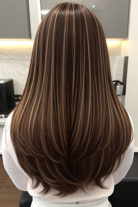 Karma Highlights, Light Brown Chunky Highlights, Hair Colour For Straight Hair, Trendy Hair Color 2024, Medium Hair Color, Brown Hair Looks, Brunette Hair With Highlights, Gorgeous Hair Color, Pretty Hair Color