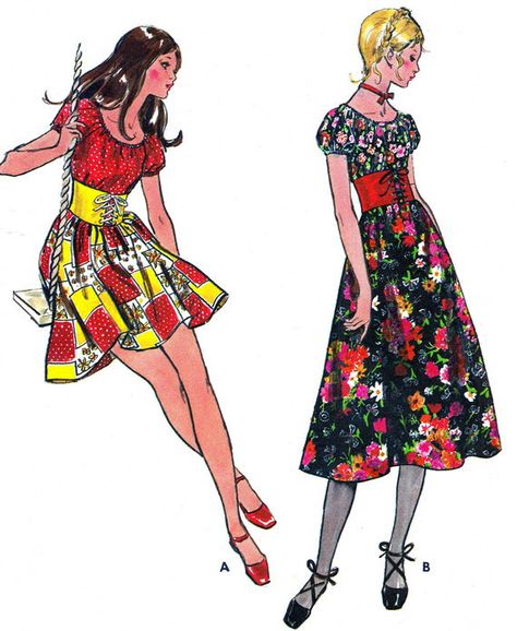 1970s Dress Pattern Butterick 6036 Boho Raglan Sleeve Corseted Dress Womens Vintage Sewing Pattern Bust 32 Vintage Sewing Pattern Illustrations, Butterick Dress Patterns, Vintage Clothes Patterns, Butterick Patterns Vintage, Pattern Illustrations, 1970s Sewing Patterns, 1970s Dress, Teen Dress, Fashion Illustration Vintage