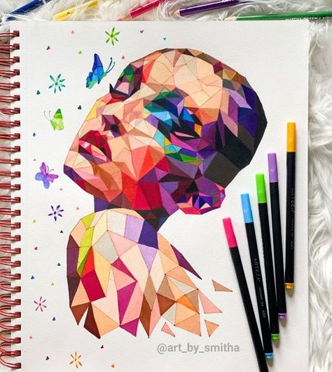 Imaginative Drawing Pencil Colours Art Drawings, Cubist Drawing, Color Markers Art, Geometrical Art, Abstract Pencil Drawings, Wpap Art, Abstract Sketches, Drawing Realistic, Color Drawing Art