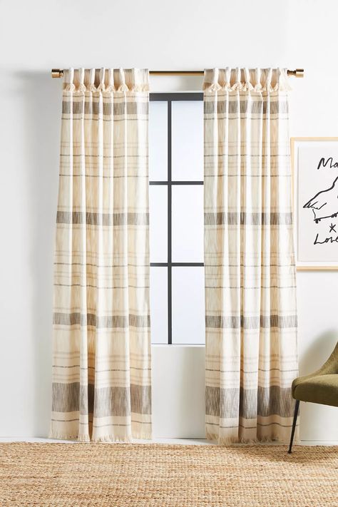 Joey Plaid Curtain | Anthropologie Curtain Makeover, Dining Library, Chenille Curtains, Emily Watson, Diy Curtain, Plaid Curtains, Unique Curtains, L King, Unique Shelves