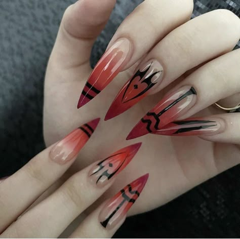 Nails Acrylic Anime Inspired, Anime Nails Inspiration, Sukuna Nails Acrylic, Sukuna Nail Ideas, Anime Theme Nails, Sukuna Inspired Nails, Press On Nails Anime, Anime Gel Nails, Manga Nail Art