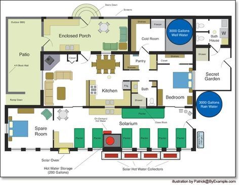 House Plan With Solarium, Passive House Floor Plans, Small Cabin House Plans, Garage Blueprints, Passive Solar House Plans, Solar House Plans, Timber Frame Home Plans, Passive Solar Homes, Solar Home