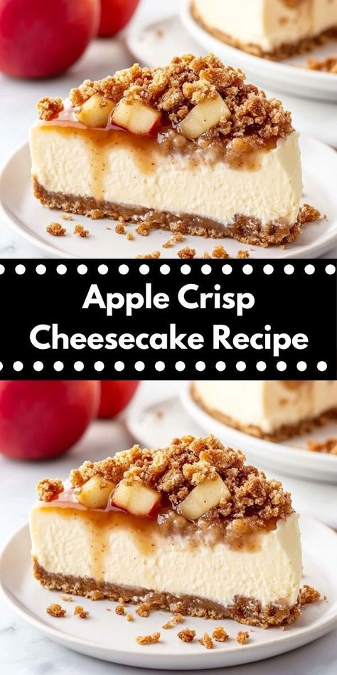 Looking for a unique dessert for your next gathering? This Apple Crisp Cheesecake is a delightful twist on traditional flavors, offering a creamy and crunchy combination that will have everyone asking for seconds. Delicious Apple Crisp, Apple Topping, Apple Crisp Cheesecake, Apple Crisp Easy, Cheesecake Toppings, Apple Cheesecake, Gluten Free Cheesecake, Apples And Cheese, Apple Crisp Recipes