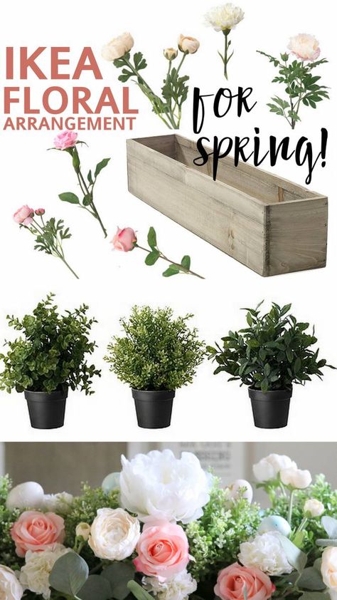 An IKEA Floral Arrangement for Spring | All Things with Purpose Ikea Flower Arrangement, Ikea Flowers, Boxwood Plant, Faux Boxwood, Wood Planter Box, Wood Planter, Home Floral Arrangements, Faux Flower Arrangements, Floral Arrangements Diy