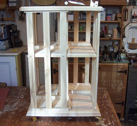 Revolving bookcase | The Woodworker - Home of Get Woodworking Revolving Bookcase, Timber Veneer, Viborg, Furniture Board, Oak Stain, Cabinet Making, Book Shelves, New Flat, Reading Lamp