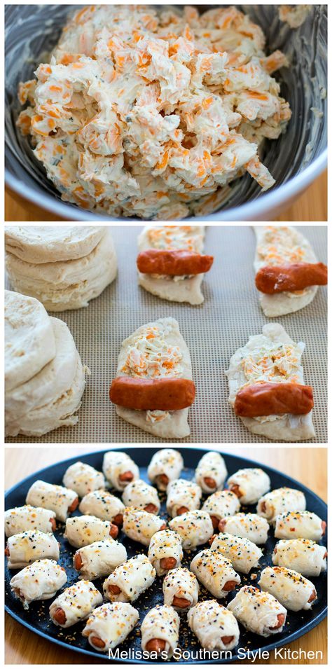 Take this classic snack to another level with Everything bagel seasoning ~ Everything Pigs in a Blanket #pigsinablanket #minicrescentdogs #hotdogs #appetizers #snacks #lilsmokies #smokedsausages #partyfood #easyrecipes #superbowlfood #appetizers #tailgating #graduationparty #food #recipes #southernrecipes #southernfood #melissassouthernstylekitchen Buffalo Wings Recipe Baked, Hot Dog Appetizers, Pigs In Blanket, Crescent Dogs, Baked Buffalo Wings, Corn Dog Muffins, Super Bowl Party Ideas, Wings Recipe Buffalo, Smoked Sausage Recipes