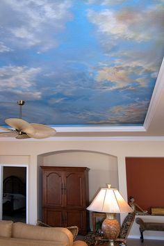 A selection of favorite cloud murals and paintings by Zebo Studio.  1997 - 2011. Cloud Sealing, Ceiling Painted, Ceiling Mural, Cloud Ceiling, Sky Ceiling, Blue Sky Wallpaper, Ceiling Painting, Ceiling Murals, Ceiling Art