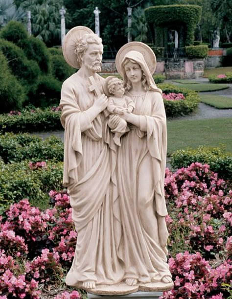 Catholic Garden, Marian Garden, Mary Garden, Statue Base, Family Sculpture, Religious Statues, Family Statue, Prayer Garden, Garden Gnomes Statue