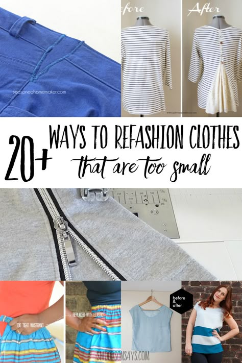 How do you reuse clothes that are too small? You can upcycle them them into something new like a pillow or you can refashion them to fit you! I've rounded up a fun list of refashion clothes tutorials to inspire you and teach you new skills, ready to make over your clothes so they look great and you feel great in them. Upcycle Clothes Refashioning, Upcycle Clothes Diy Refashioning, Refashion Clothes Tutorial, Jeans Refashion, Reuse Clothes, Can Upcycle, Trash To Couture, Clothes Upcycle, Sick Remedies