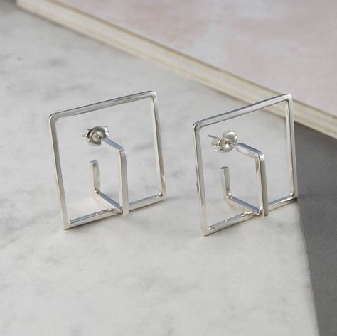 Silver Chain Earrings, Jewelry Design Inspiration, Geometric Studs, Jewelry Design Earrings, Minimal Jewelry, Unique Handmade Jewelry, Silver Stud Earrings, Earrings Stud, Geometric Earrings