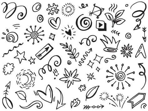 Scrapbook Filler Doodles, Doodle Embellishments, Basic Doodles, Doodle Fillers, Filler Doodles, Graffiti Elements, Nature Doodles, Hearts Doodle, Doodle Elements