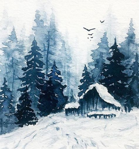 Nadine Watercolor Artist (@nadine_watercolor) • Instagram photos and videos Tree With Snow Painting, Winter Art Watercolor, Winter Forest Watercolor, Winter Forest Art, Watercolor Winter Landscape, Snow Drawing, Watercolor Snow, Snow Watercolor, Landscape Snow