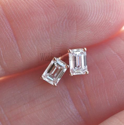 Emerald Cut Diamond Earrings, Bezel Earrings, Moissanite Engagement Ring Oval, Emerald Cut Moissanite, Gold Anniversary, Buy Earrings, Pear Engagement Ring, Emerald Cut Diamond, Solitaire Studs