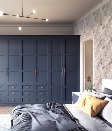 5 reasons why fitted wardrobes are hot right now! | Maxine Brady | Interior Stylist, Blogger & TV presenter Navy Built In Wardrobe, Built In Closets Bedroom, Built In Bedroom Wardrobes, Blue Fitted Wardrobes, House Inside Design, Bedroom Ideas Pastel, Colourful Bedrooms, Dressing Closet, Pastel Bedroom Ideas