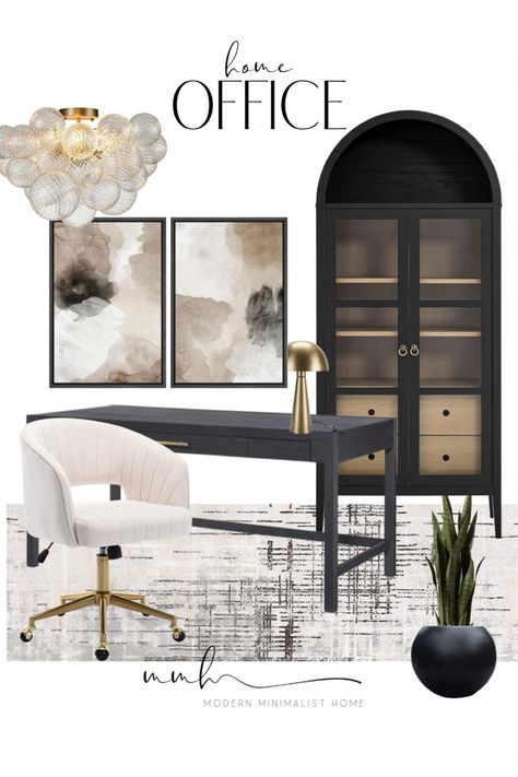 Neutral home office decor. OFFICE // OFFICE CHAIRS //OFFICE DESK // OFFICE FURNITURE // OFFICE LIGHTING // OFFICE DECOR // HOME OFFICE // HOME OFFICE DESIGN // HOME OFFICE DECOR // OFFICE INSPO // OFFICE IDEAS Follow my shop @modern.minimalist.home on the @shop.LTK app to shop this post and get my exclusive app-only content! #liketkit #LTKstyletip #LTKhome #LTKfindsunder100 @shop.ltk Black Desk Home Office Ideas, Black Home Office Design, Office Vision Board Ideas, Moody Home Office Ideas, Modern Chic Office Decor, Neutral Desk Setup, Realtor Home Office, Black Desk Office Decor, Feminine Office Ideas