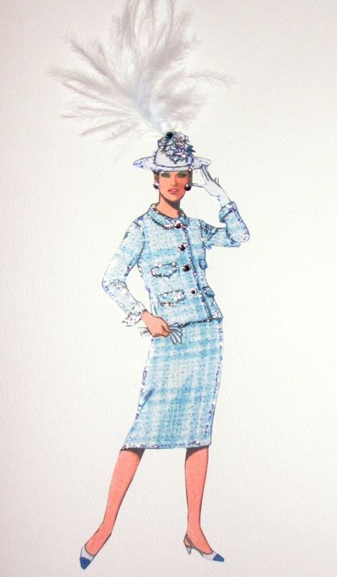 Coco Chanel 1964"Nubby wool suit with straw hat" fashion illustration note card, $7.50 Black And White Watercolor Painting, Business Barbie, Black And White Watercolor, Coco Fashion, Chanel Print, Coco Chanel Fashion, Chanel Set, Best Movie Posters, Fashion Illustration Vintage