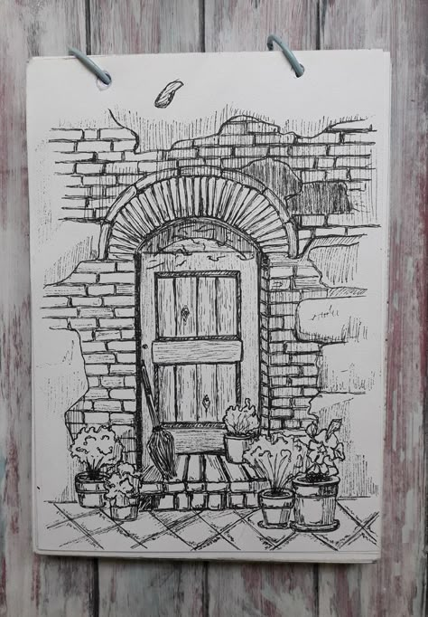 Colored Micron Pen Art, Black Pen Art, Door Drawing, Pen Art Work, Pen Art Drawings, Furniture Architecture, Black And White Art Drawing, Cool Pencil Drawings, Easy Canvas Art