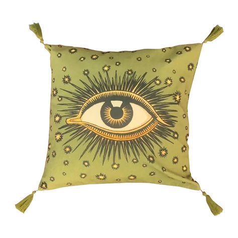 Buy Les Ottomans Eye Pillow - Olive Green | AMARA Funky Colorful Bedroom, Match Painting, Lime Green Bedrooms, Boho Moody, Celestial Bedroom, Vintage Modern Decor, Les Ottomans, Home Decor Dark, Big Cushions