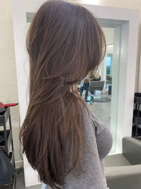 Brunette Layered Hair Medium Straight, Hair Trim With Layers, Front Frame Haircut, Box Layers With Face Framing, Trifecta Face Frame, King Layers With Face Framing, Tapered Layers Long Hair Face Framing, Long Layers That Break At The Collarbone, Hair Layers Before And After