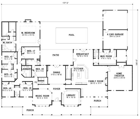 w1024.gif 1,024×871 pixels Lodge Plans, Large House Plans, 6 Bedroom House Plans, 6 Bedroom House, Monster House Plans, Country Style House, Country Style House Plans, Bedroom Floor Plans, Country House Plan