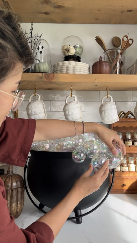 How to DIY a Bubbling Cauldron — The Kwendy Home Halloween Bell Jar Ideas, Diy Halloween Bubbling Cauldron, How To Make Cauldron Bubbles, Diy Halloween Calderon, Diy Bubbly Cauldron, Bubbling Couldren Diy, Bubble Cauldron Craft, Spooky Cauldron Diy, Witches Cauldron Decoration Ideas