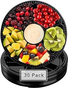 Lawei 30 Pack Plastic Appetizer Tray with Lid - 12.5 Inch Round Plastic Party Platters, 6 Divided Compartment Serving Tray Disposable Food Serving Dip Platter for Party Buffet Dip Party Ideas, Dip Party, Fun Party Food, Outdoor Buffet, Spicy Candy, Dip Platter, Appetizer Tray, Vegetable Tray, Snack Platter