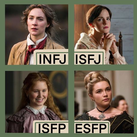 #littlewomen #jomarch #amymarch #megmarch #bethmarch #emmawatason #louisamayalcott #personality #myersbriggs #myersbriggstest #infj #isfj #isfp #esfp #littlewomen2019 Isfp Characters In Movies, Infj Movie Characters, Isfj Aesthetic Vibe, Infj Characters In Movies, Isfj Female, Infj Esfp, Esfp Aesthetic, Esfp Characters, Isfj Aesthetic