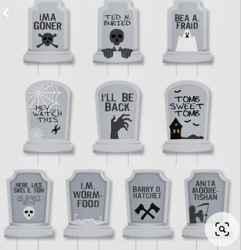 Coffin Diy, Funny Tombstones, Tombstone Diy, Tombstone Halloween, Halloween Lawn Decorations, Graveyard Halloween, Disney Halloween Decorations, Scarecrows For Garden, Halloween Lawn