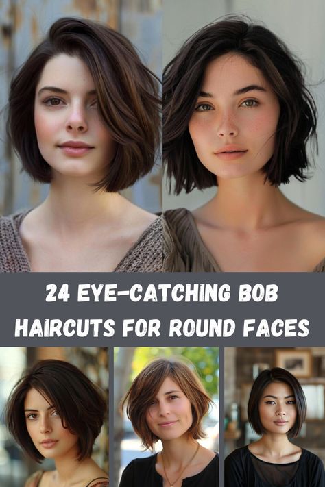 Bob haircuts are timeless and versatile, but not all are created equal when it comes to flattering round faces. These 24 eye-catching bob haircuts are specifically chosen to add dimension and angles, helping elongate the face and draw attention to your best features. Whether you're into a sharp, straight bob or prefer soft, tousled waves Short Haircut For Fuller Face, Short Haircut For Wavy Hair Mid Length Round Faces, Round Haircuts Short, Round Face Chin Length Hair, Shoulder Length Bob For Round Face, Inverted Bob For Round Face, Soft Aline Bob, Chin Length Hair 40s, Bob For Round Face Short