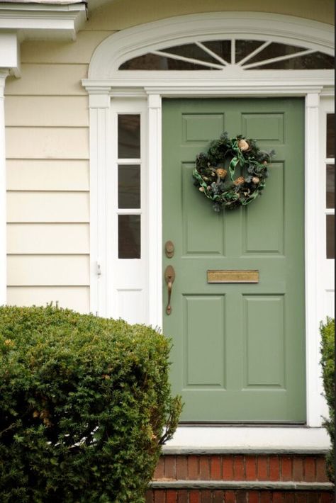 Flairful Hues: Sage Color Palette Guide - Flairfully Yours Sage Green Front Door Red Brick House, Sage Green French Doors, Gray House With Green Door, Sage Green Doors Exterior, Sage Green Shutters, Olive Green Front Door, Sage Green Front Door, Sage Green House, Sage Color Palette