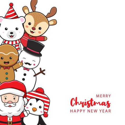 Happy New Year Cartoon, New Year Doodle, Christmas Card Background, Christmas Cartoon Characters, Happy Christmas Card, New Year Cartoon, Happy New Year Wallpaper, Merry Christmas Background, Cartoon Doodle