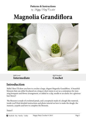 Crochet Magnolia, Magnolia Grandiflora, Micro Crochet, Flower Craft, Crochet Collection, Crochet Diagram, Diy Crochet Projects, Flower Applique, Crafty Craft