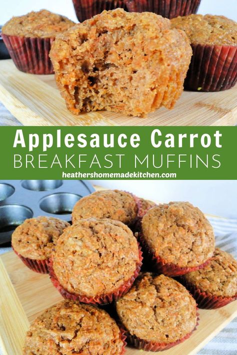 Carrot Breakfast Muffins, Applesauce Breakfast, Muffins Made With Applesauce, Muffins Aesthetic, Healthier Muffins, Muffins With Applesauce, Carrot Breakfast, Carrot Muffins Easy, Carrot Oatmeal Muffins