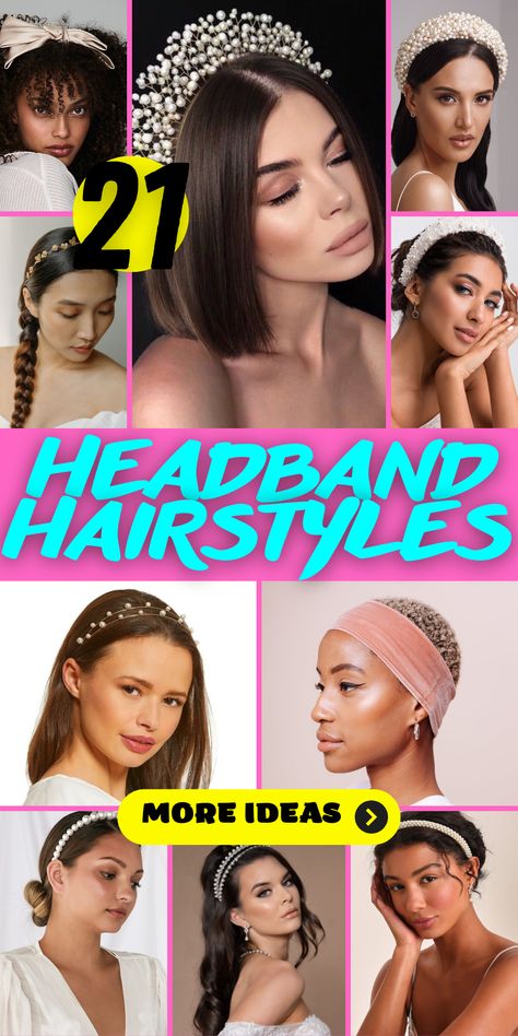 Headband Happiness: Hairstyles to Brighten Your Day Big Headband Hairstyles, Hairstyles With Headbands Hair Up, Wide Headband Hairstyles, How To Wear A Headband, Hair Styles With Headbands, Pearl Headband Hairstyles, Hairstyles With Headbands, Bandana Hairstyle, Futuristic Hair