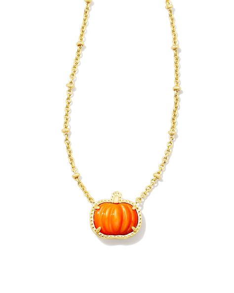 Celebrate the season in style with the Pumpkin Gold Short Pendant Necklace in Orange Mother-of-Pearl. A charming take on the classic pendant style, you’ll wear this seasonal necklace for every fall festivity, from pumpkin carving to trick-or-treating. Metal 14K Gold Over Brass Material Orange Mother Of Pearl Closure Lobster Clasp W/ Single Adjustable Slider Bead Size 19" Chain, 0.6"L X 0.55"W PendantDue to the one-of-a-kind nature of the medium, exact colors and patterns may vary slightly from the image shown. | Kendra Scott Pumpkin Gold Short Pendant Necklace in Orange Mother-of-Pearl | Mother Of Pearl Short Pendant Necklace, Pumpkin Necklace, Preppy Jewelry, Bar Jewelry, Kendra Scott Necklace, Gold Shorts, Trick Or Treating, Initial Jewelry, Demi Fine Jewelry