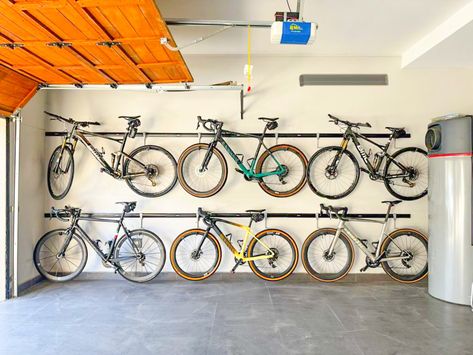 Outside Bike Storage, Garage Organization Bikes, Garage Bike Storage Ideas, Bike Storage Garage Wall, Bike Tool Storage, Bicycle Storage Garage, Bike Wall Storage, Bike Storage Ideas, Garage Bike Storage