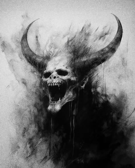 Horn-y | Instagram Horned Skull Tattoo, Dark Skull Tattoo, Horror Art Tattoo, Evil Drawings, Demon Lucifer, Anna Tattoo, Sketches Abstract, Devil Drawing, Horned Demon