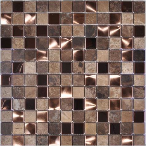 Black And Copper Bathroom, Backsplash Samples, Copper Mosaic Tile, Brown Tile Bathroom, Kitchen Niche, Tiles Toilet, Marble Floor Pattern, Cardboard Fireplace, Mosaic Bathroom Tile